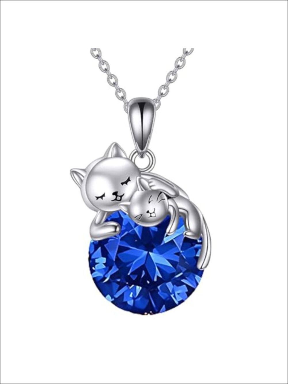 925 Sterling Silver Cat Birthstone Pendant Necklace Gift